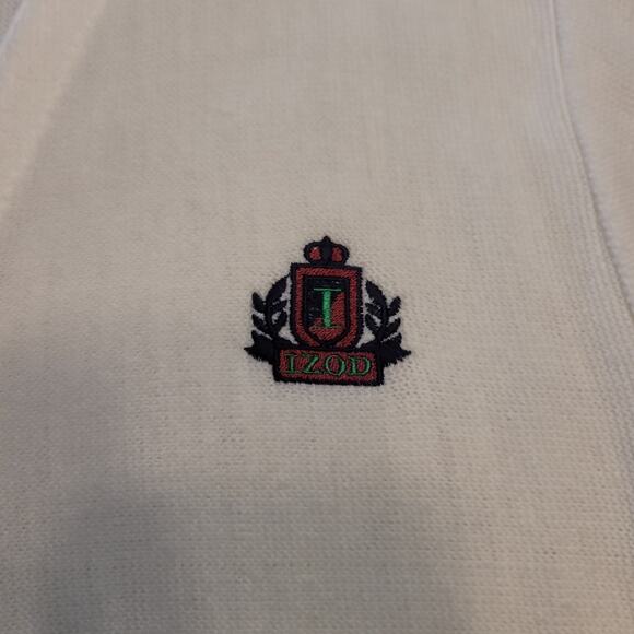 🧶 VTG IZOD 90s Grandpa Cardigan – Men’s M – Ivory Knit – Logo – Made in USA - Picture 4 of 8